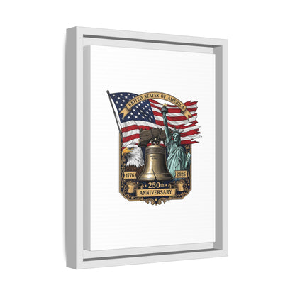 Liberty 250th Anniversary Framed Canvas Print — American Flag, Statue of Liberty & Liberty Bell Art