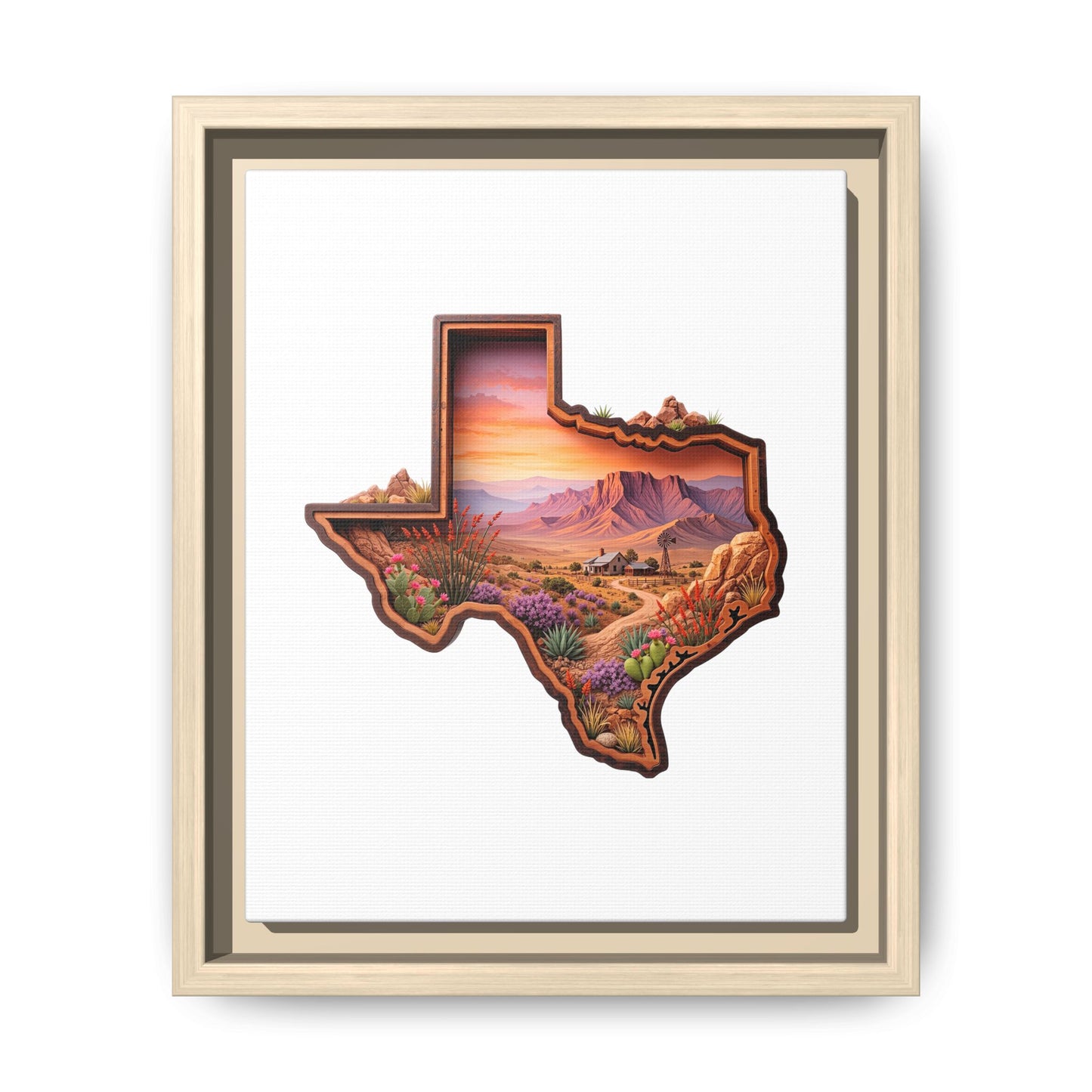 Framed Texas Landscape Matte Canvas — Desert Sunset State Art Print