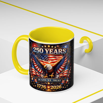 250 Years 1776–2026 Eagle American Flag Accent Coffee Mug — Patriotic Independence Day Gift (11/15oz)