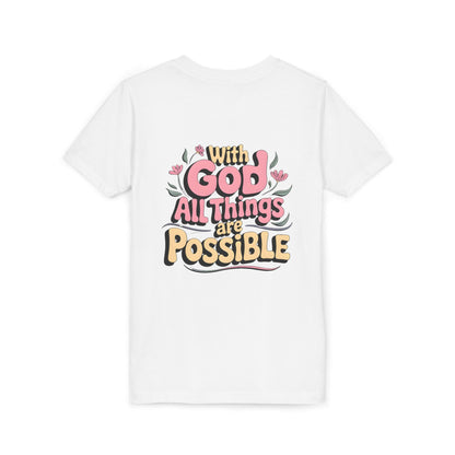 Youth Tee - "With God All Things Are Possible" Inspirational Christian Shirt