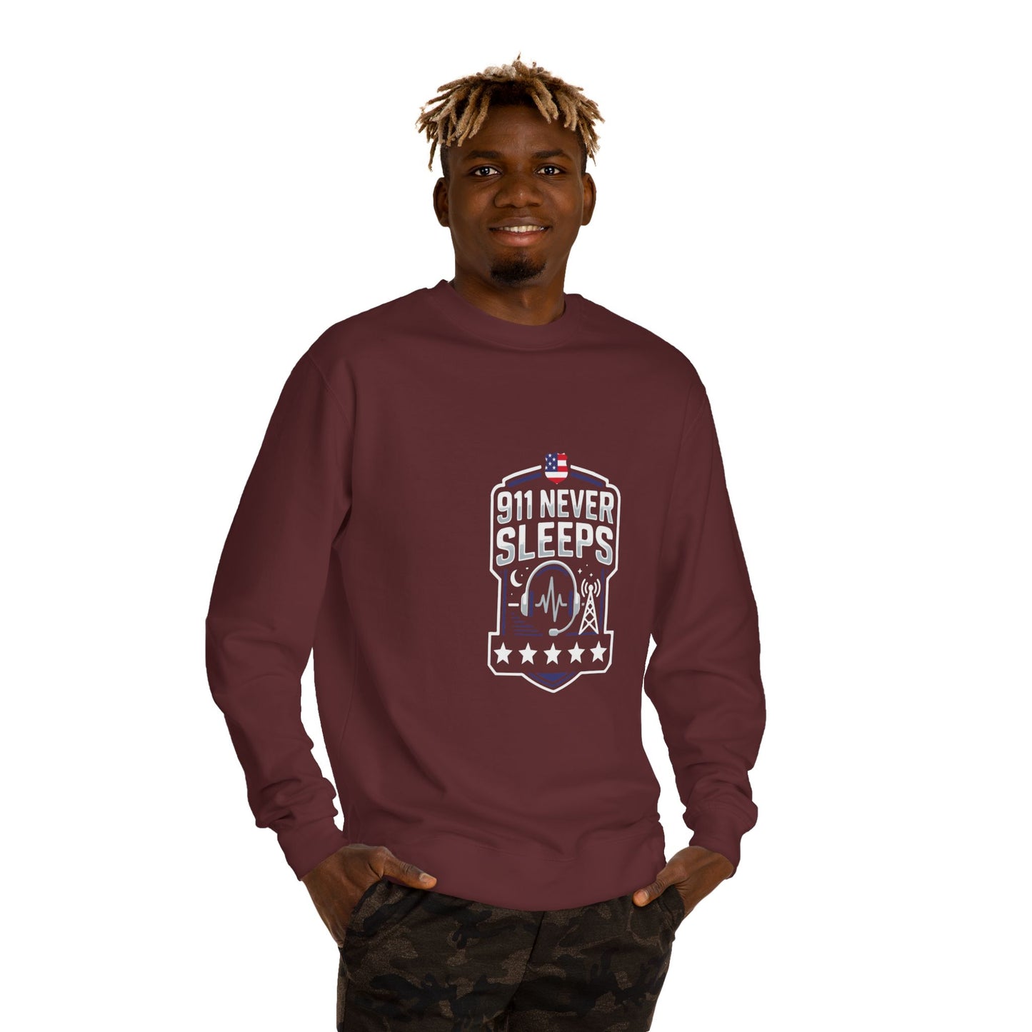 911 Never Sleeps Sweatshirt – Emergency Dispatcher & First Responder Tribute Crewneck