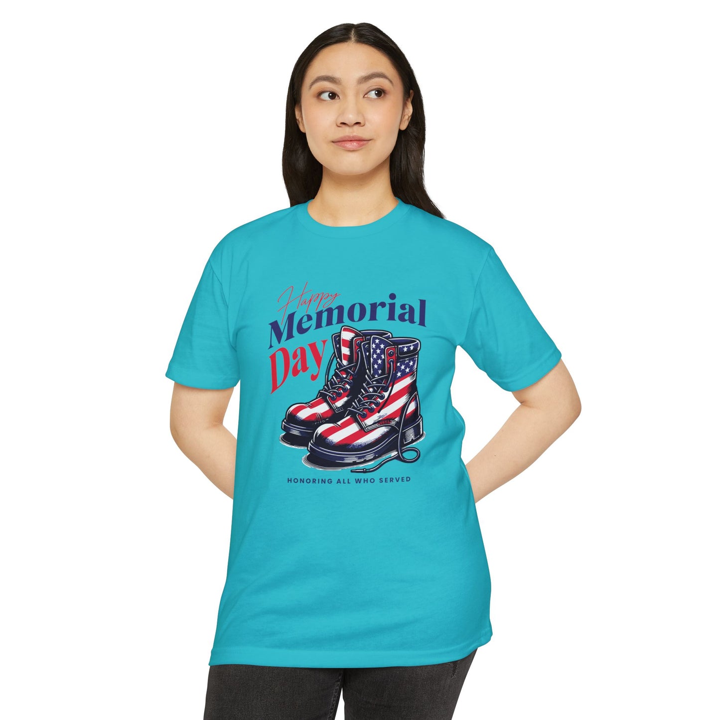 Memorial Day Flag Combat Boots T-Shirt – "Honoring All Who Served"