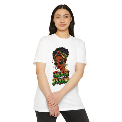Black and Proud Graphic T-Shirt — Afrocentric Woman Design