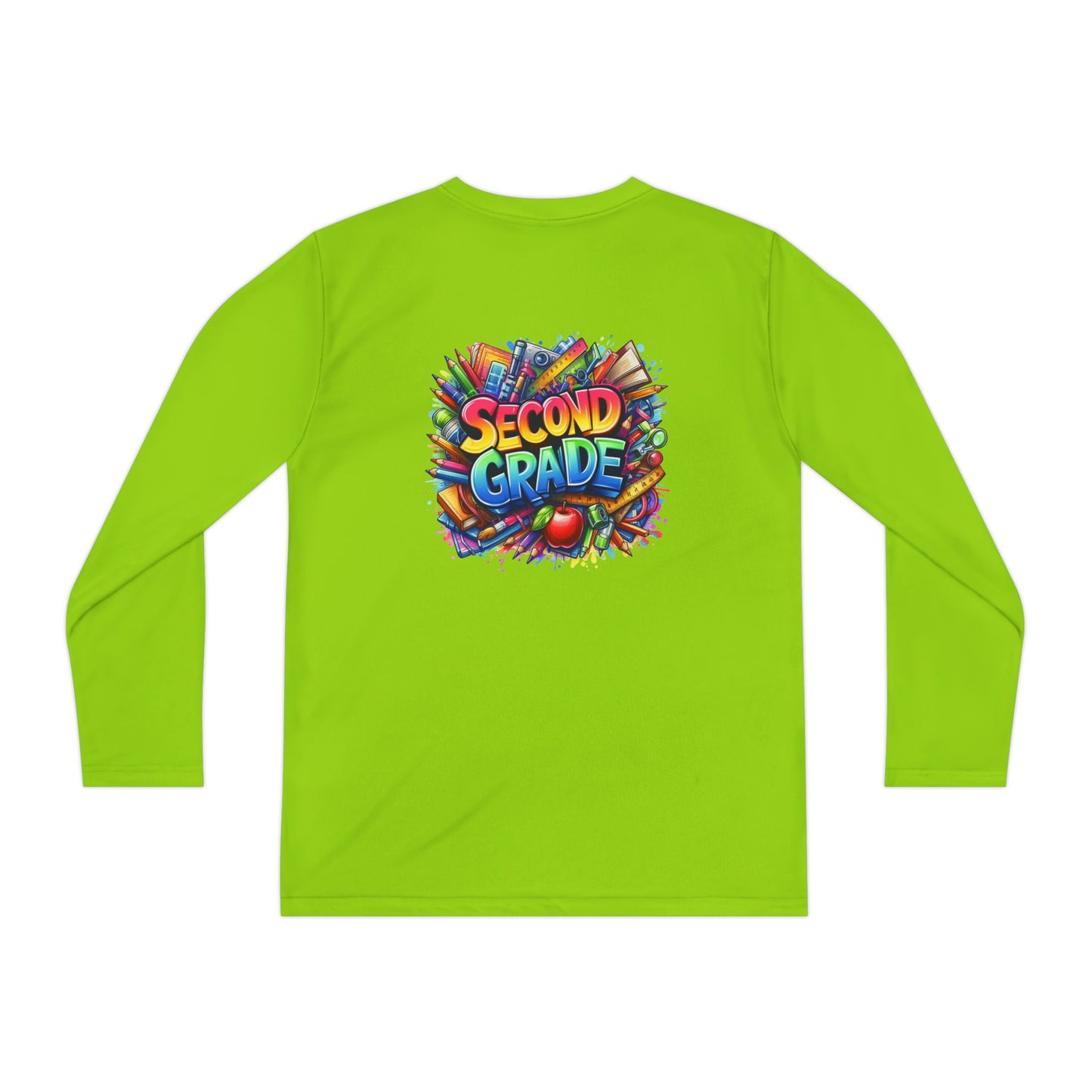 Second Grade Youth Long Sleeve Tee — Colorful School Supplies Back-to-School Shirt