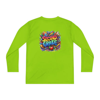 Second Grade Youth Long Sleeve Tee — Colorful School Supplies Back-to-School Shirt