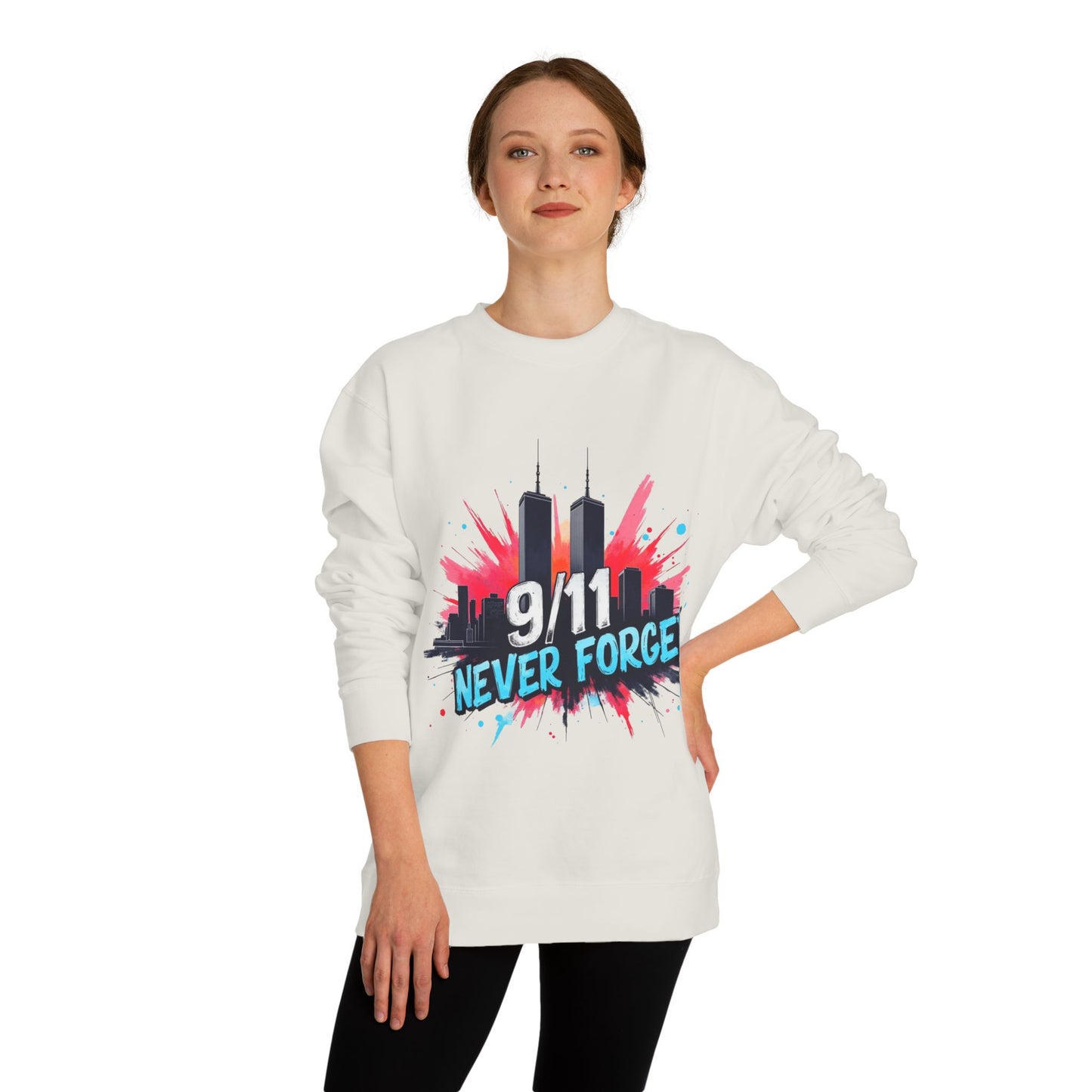 9/11 Never Forget Sweatshirt - Tribute Crewneck with Twin Towers Graphic