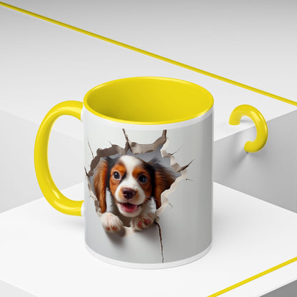 Puppy Peek 11/15oz Accent Coffee Mug — Cute Dog Breaking Through Design