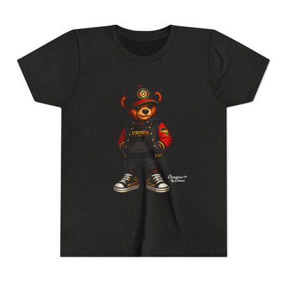 Kids Teddy Bear Streetwear Tee — 'Strength' Graphic Youth T-Shirt