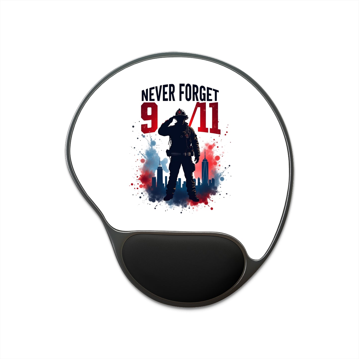 Never Forget 9/11 Mouse Pad with Wrist Rest — Patriotic Memorial Desk Pad