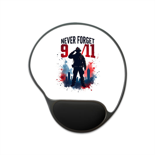 Never Forget 9/11 Mouse Pad with Wrist Rest — Patriotic Memorial Desk Pad