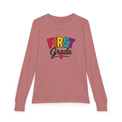 First Grade Kids Long Sleeve Tee — Colorful Back-to-School Shirt