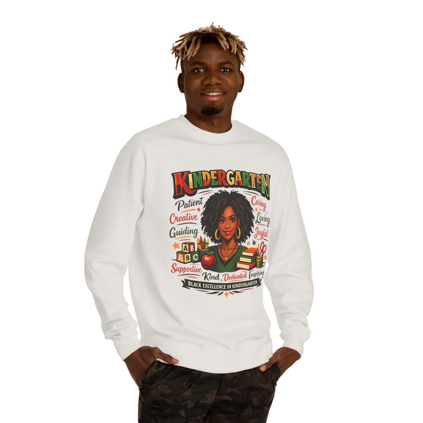 Kindergarten Teacher Sweatshirt — Black Excellence in Kindergarten, Patient Caring Educator Gift
