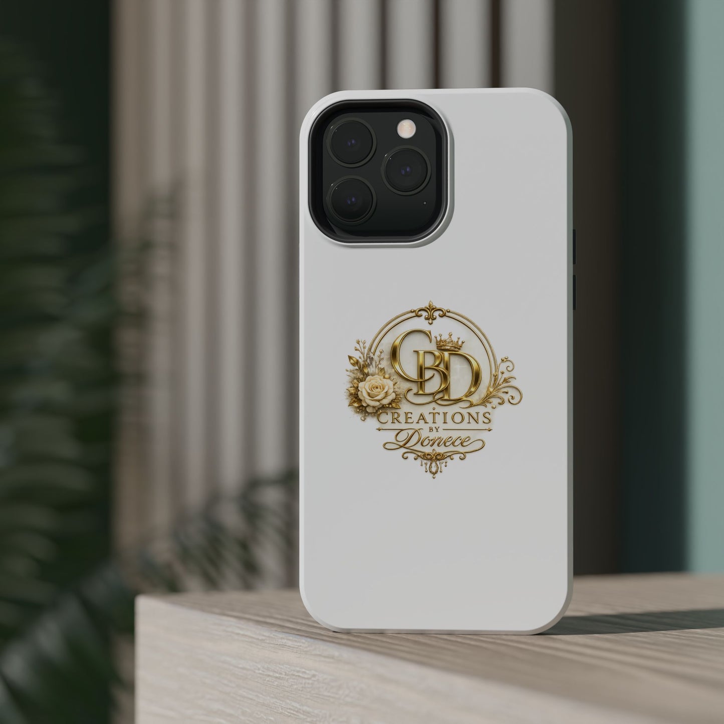 Magnetic Impact-Resistant Phone Case — Gold Floral Crest Logo