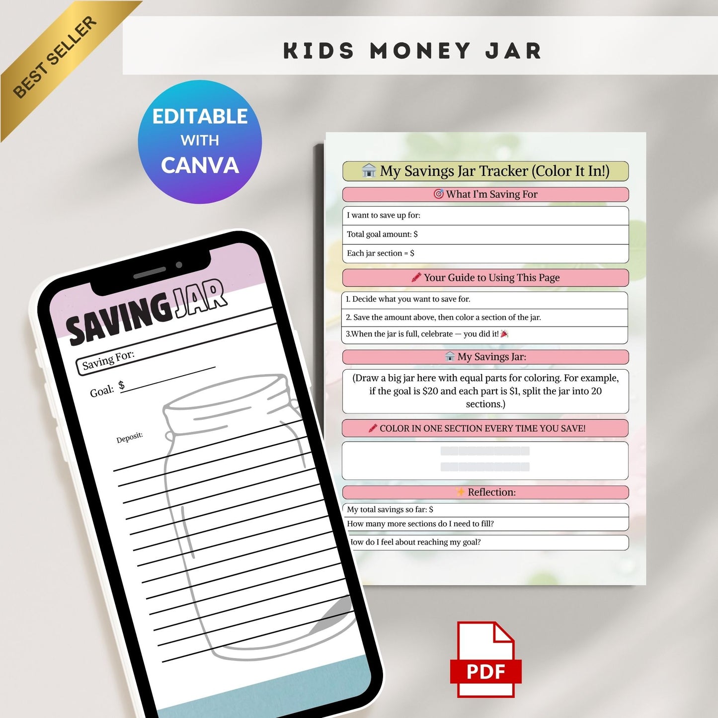 Kids Money Jar Printable | Save, Spend & Give Financial Learning System for Children
