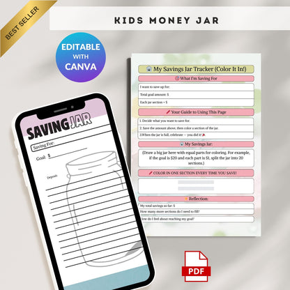 Kids Money Jar Printable | Save, Spend & Give Financial Learning System for Children