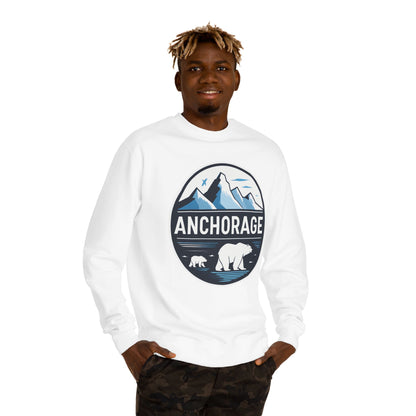 Anchorage Polar Bear Crewneck Sweatshirt — Mountain & Alaska Travel Pullover