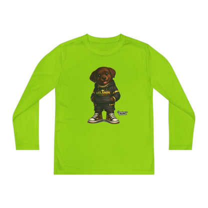 Youth Long Sleeve Tee — Cute Rottweiler Pup Graphic "Melanin" Hoodie Design