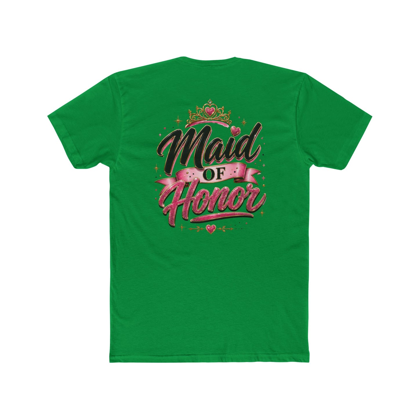 Maid of Honor T-Shirt — Bridal Party Tee with Crown & Pink Ribbon Design