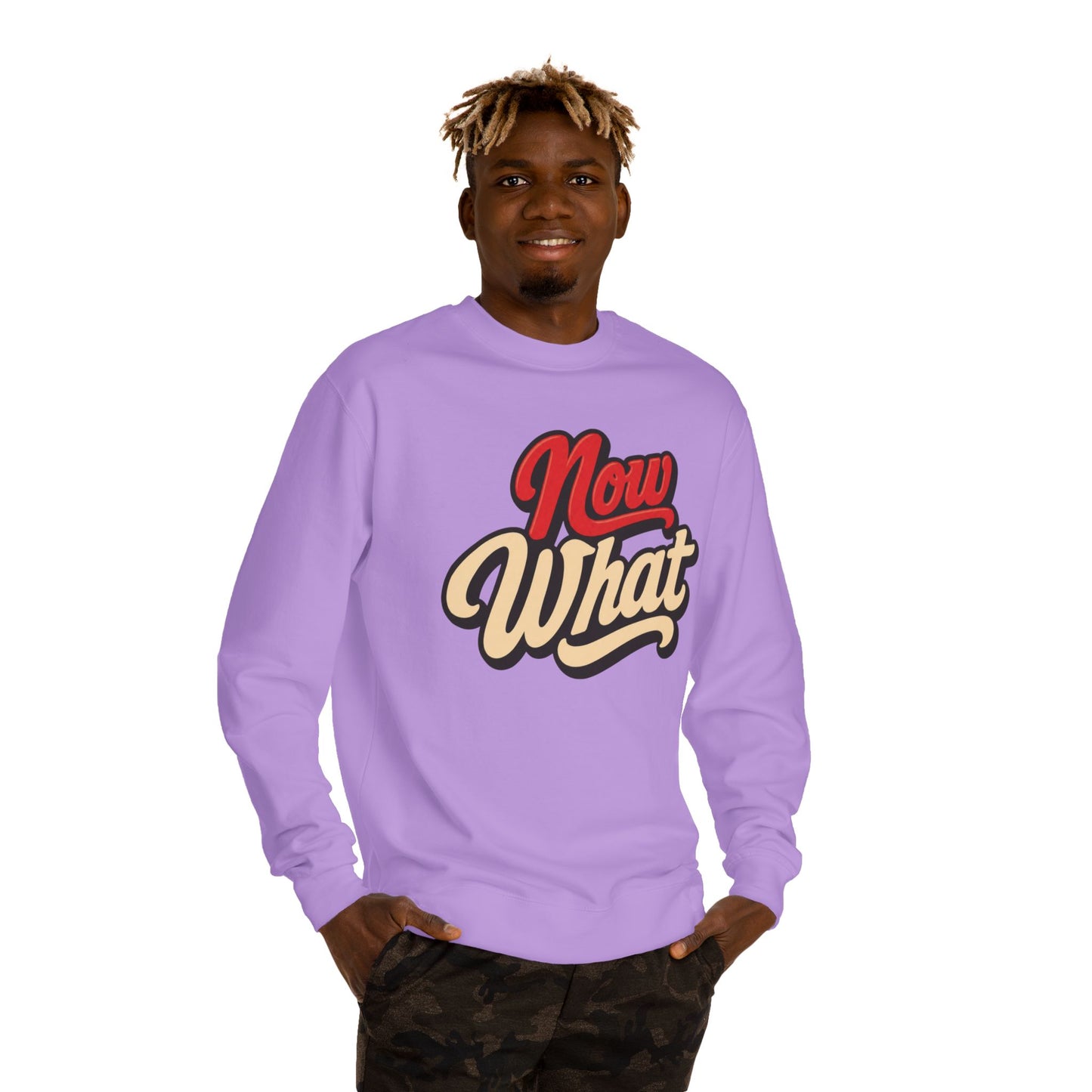 Now What Crewneck Sweatshirt — Retro Script Graphic Pullover