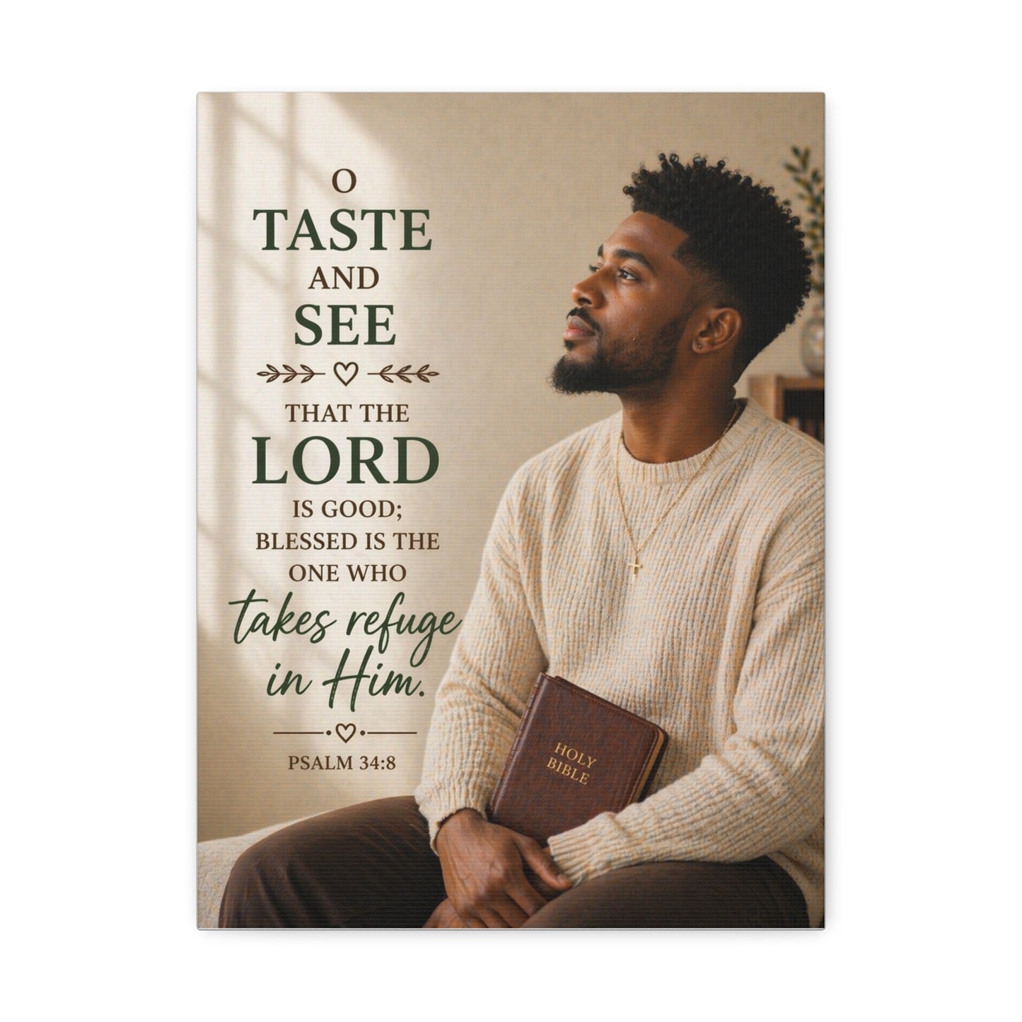 Canvas Wall Art - Psalm 34:8 "Taste and See" Inspirational Christian Prayer Print