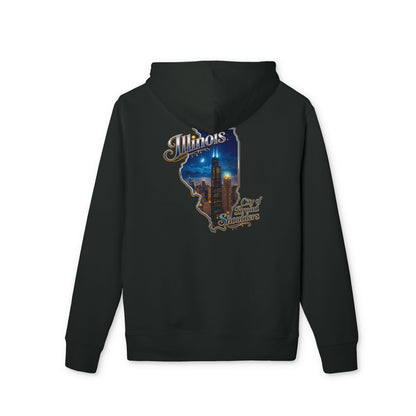 Illinois Skyline Hoodie — "City of Broad Shoulders" Retro State Map