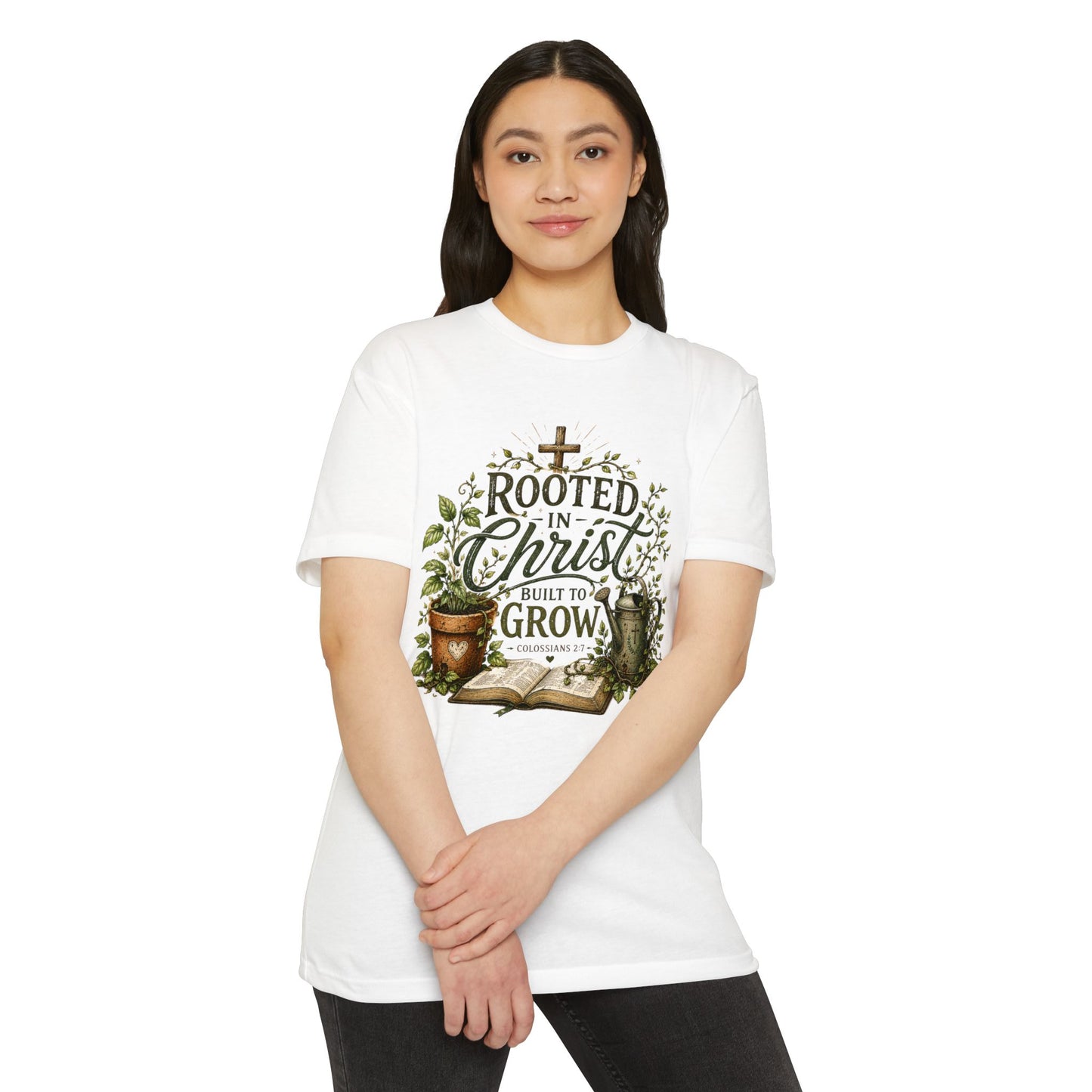 Rooted in Christ T-Shirt – Christian Faith Garden Graphic (Built to Grow)