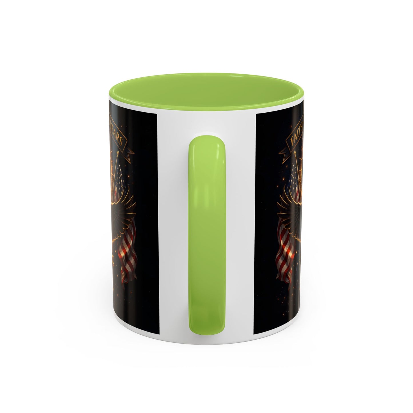 Patriotic Faith & Freedom Accent Coffee Mug — Eagle, Cross & American Flag (1776–2026)