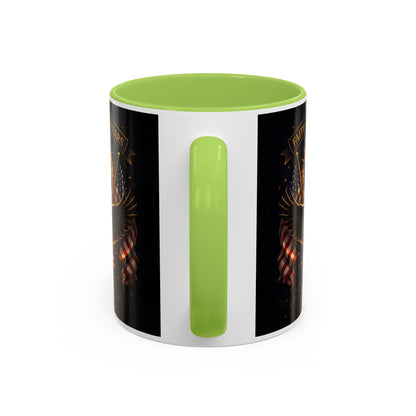 Patriotic Faith & Freedom Accent Coffee Mug — Eagle, Cross & American Flag (1776–2026)
