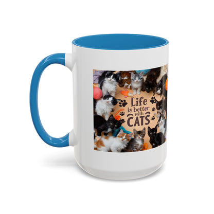 Cat Lover Accent Coffee Mug — “Life Is Better With Cats” 11/15oz