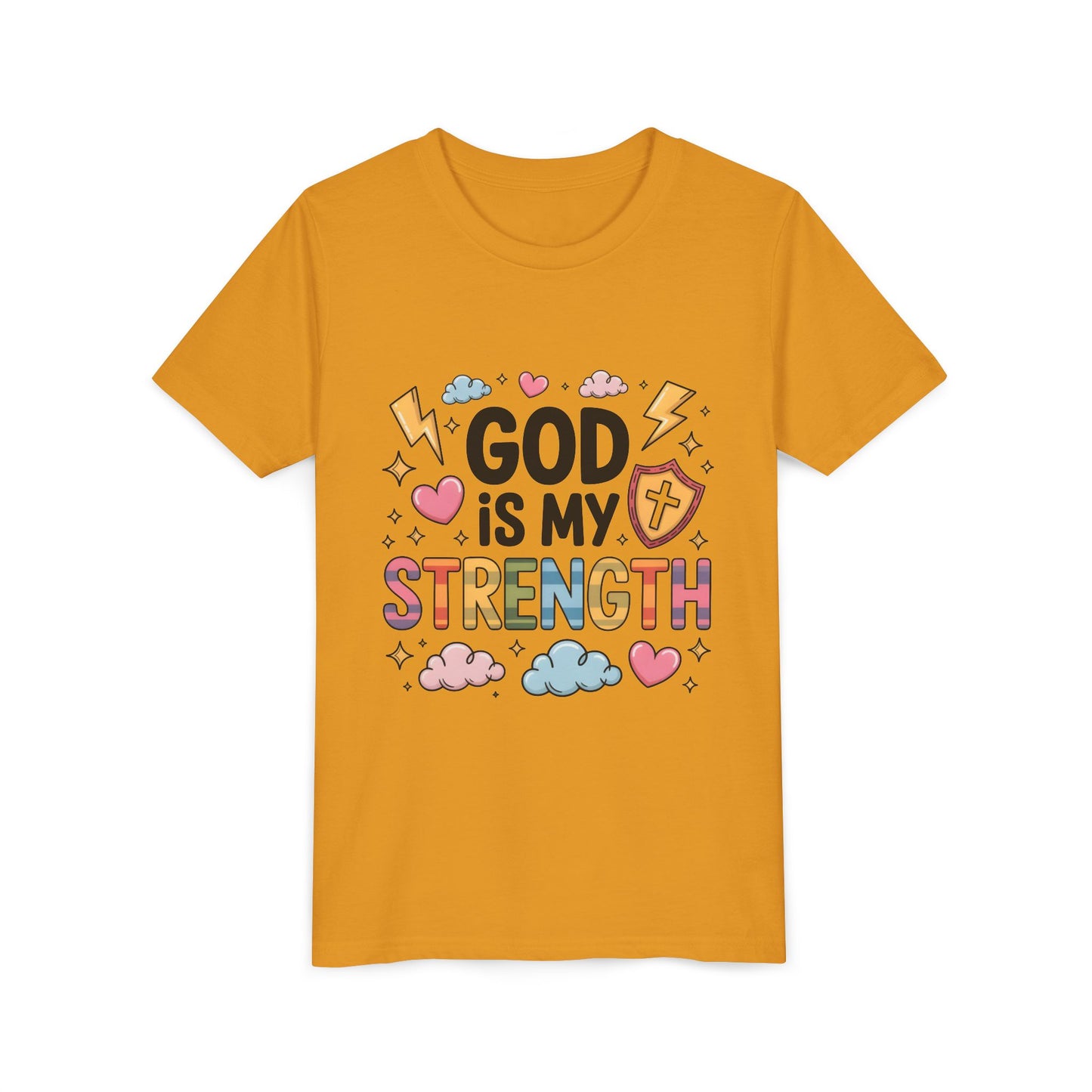 God Is My Strength Youth Tee — Cute Faith-Based Kids T-Shirt