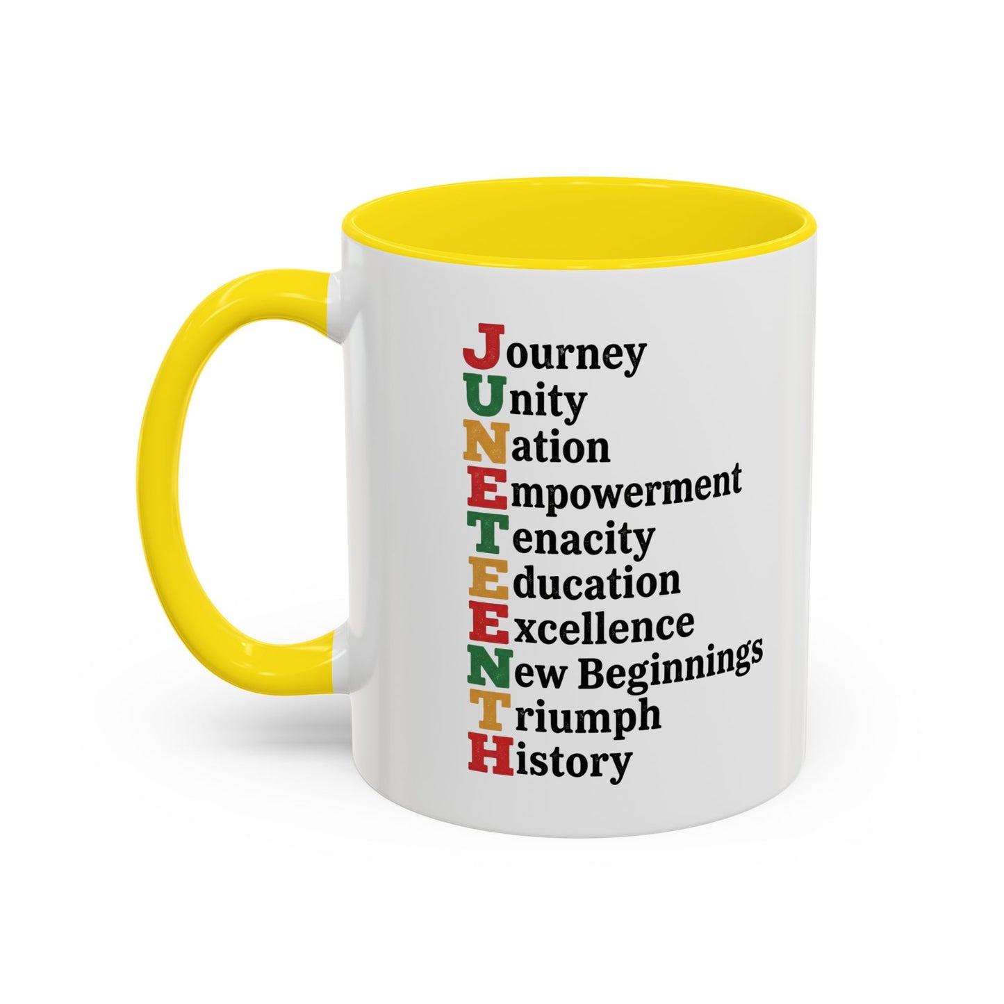 Juneteenth Acronym Accent Coffee Mug – Journey Unity Nation Empowerment (11/15oz)