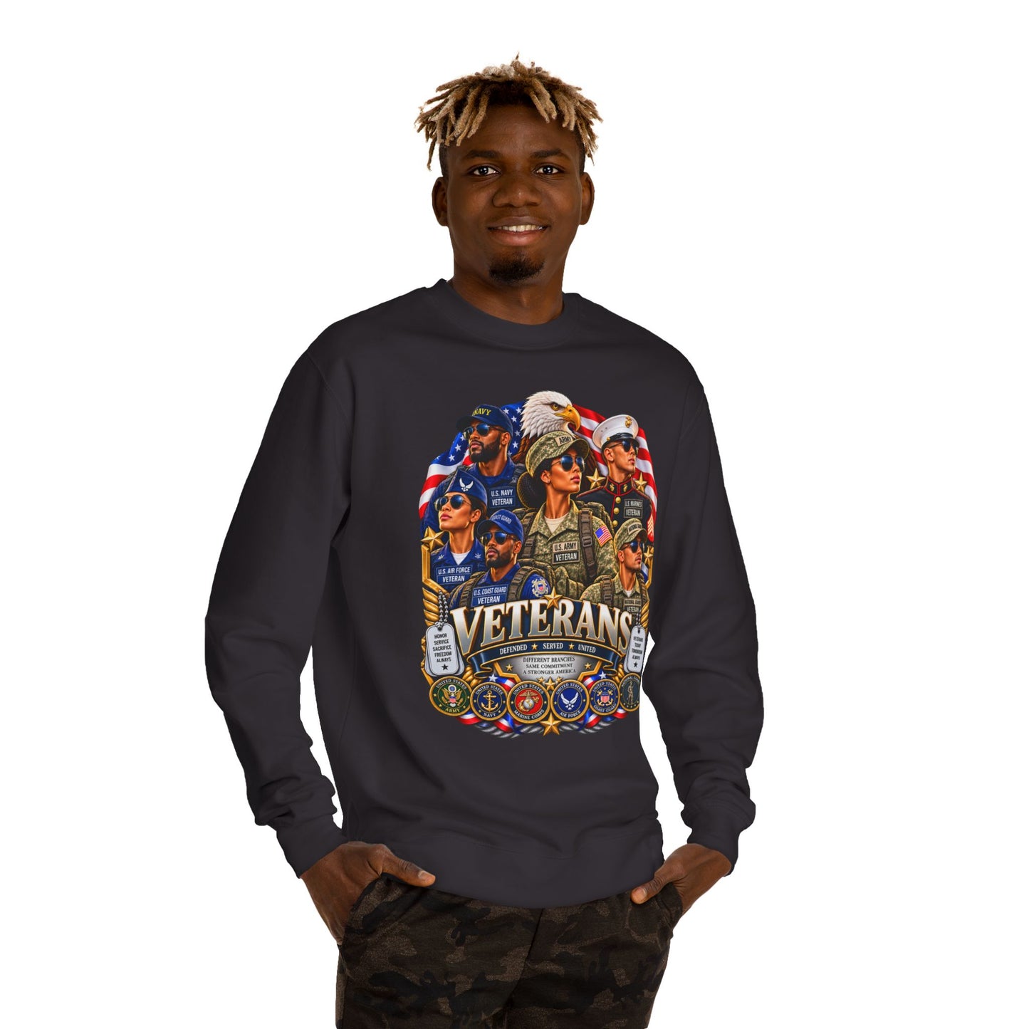 Veterans Tribute Sweatshirt — Patriotic Military Veteran Crewneck