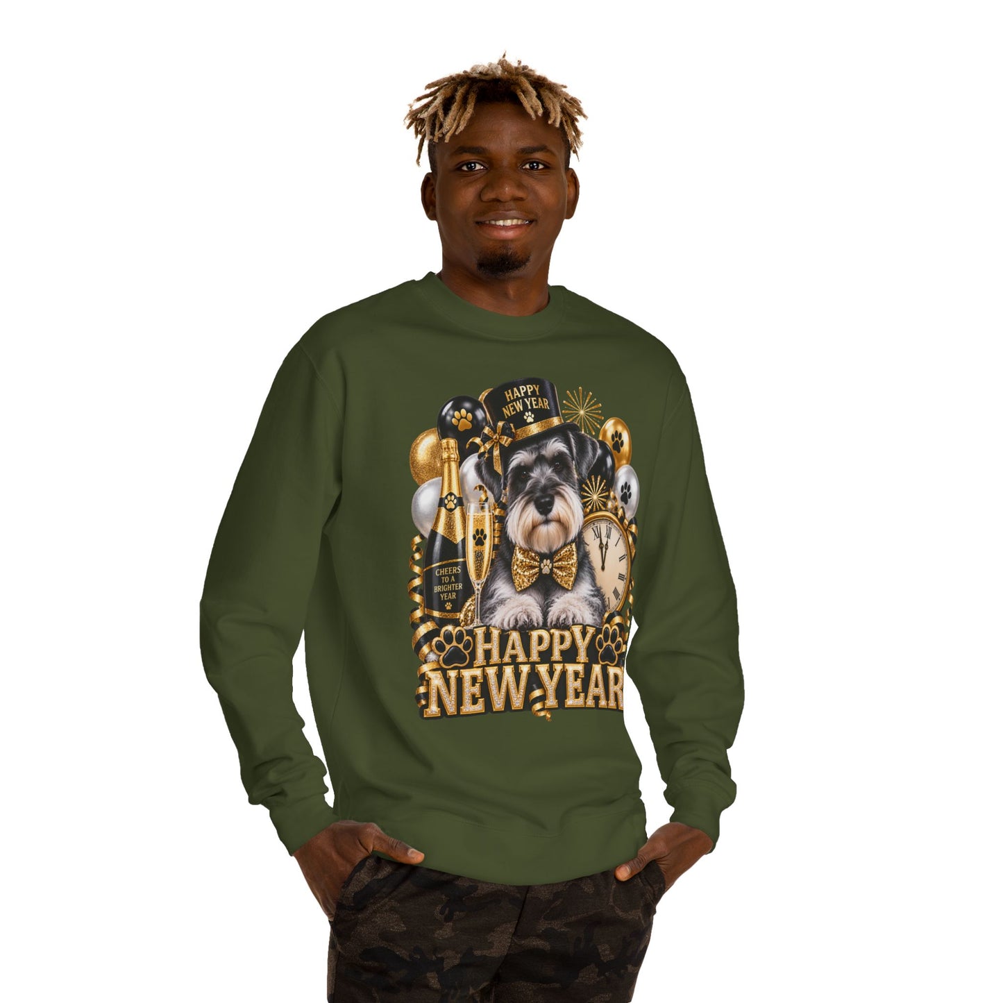 Happy New Year Dog Sweatshirt — Festive Paw Print NYE Crewneck