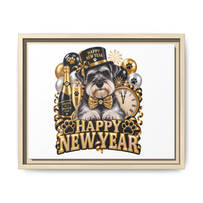 Happy New Year Schnauzer Matte Canvas Framed Art