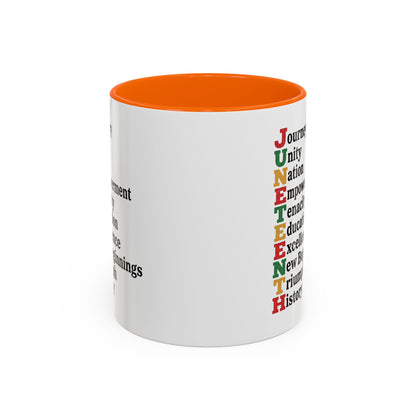 Juneteenth Acronym Accent Coffee Mug – Journey Unity Nation Empowerment (11/15oz)