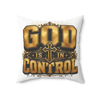 God Is In Control Decorative Pillow — Faith Christian Square Throw Pillow