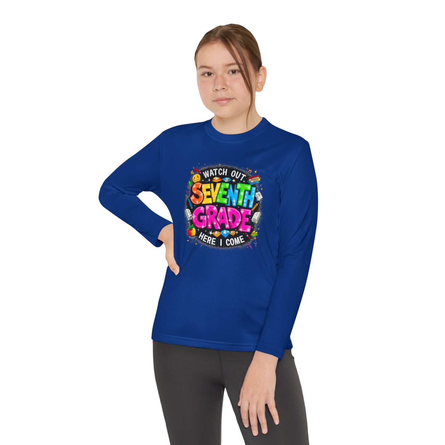 Seventh Grade Kids Long Sleeve Tee — "Watch Out… Here I Come" Back-to-School Shirt