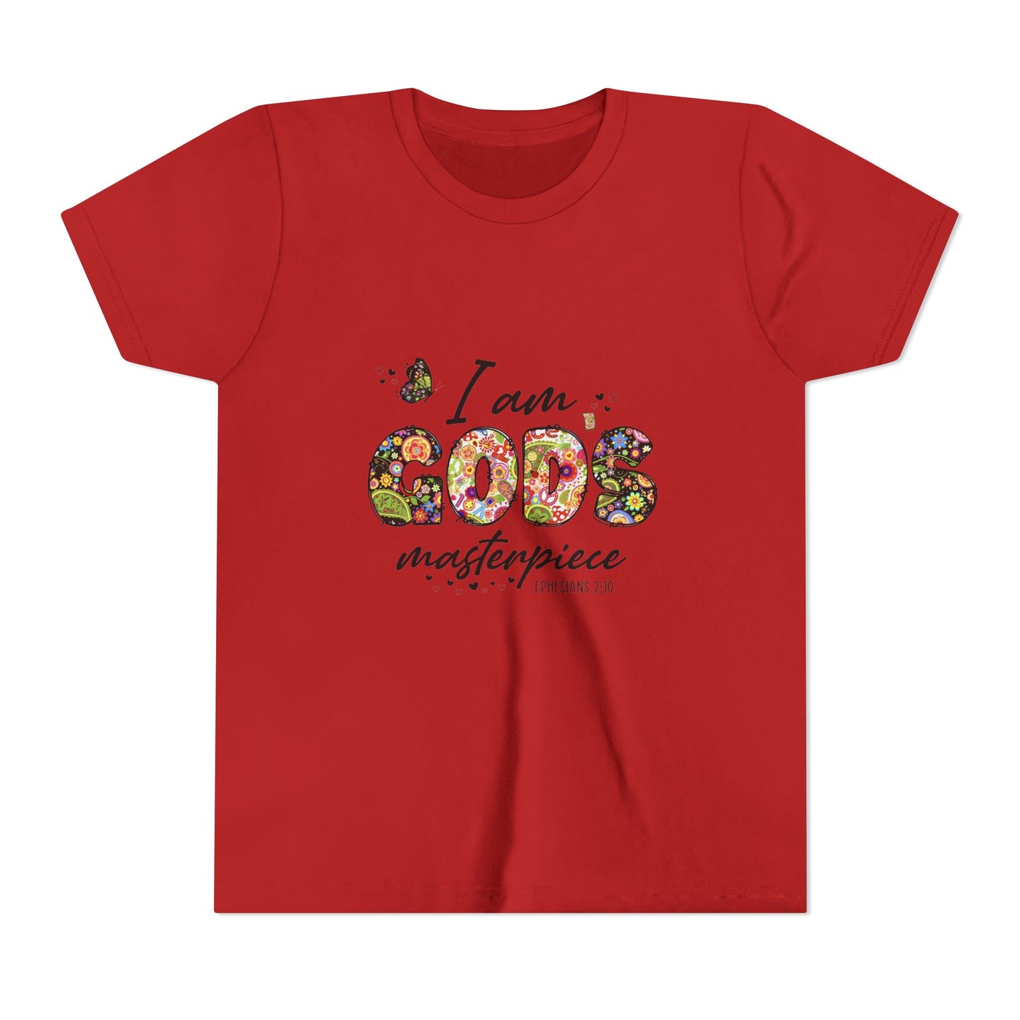 I Am God’s Masterpiece Youth Tee — Floral Christian Inspirational Shirt