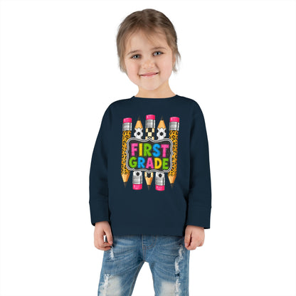 First Grade Toddler Long Sleeve Tee - Colorful Pencils Back-to-School Shirt