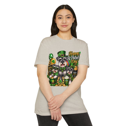 St. Patrick's Day Schnauzer T-Shirt — "Happy St. Patrick's Day" Lucky Dogs Tee