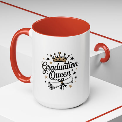 Graduation Queen Accent Coffee Mug — 11/15oz Ceramic Gift with Crown & Diploma Design