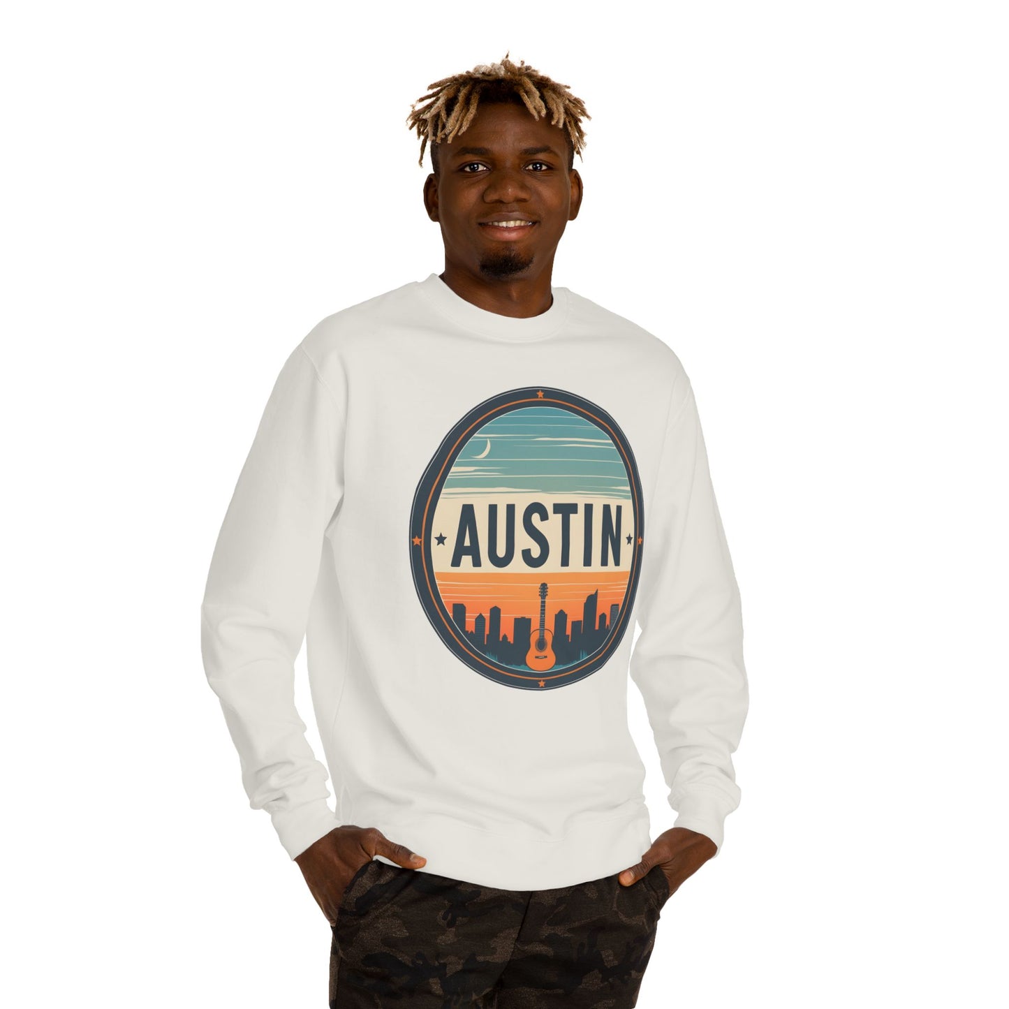 Austin Skyline Crewneck Sweatshirt — Retro Guitar City Logo