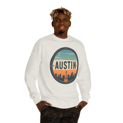 Austin Skyline Crewneck Sweatshirt — Retro Guitar City Logo
