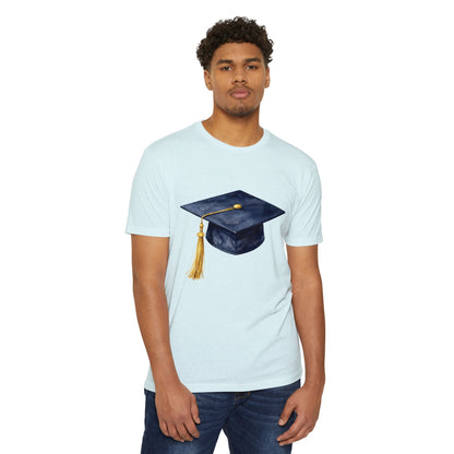 Graduation Cap T-Shirt — Navy Mortarboard with Gold Tassel