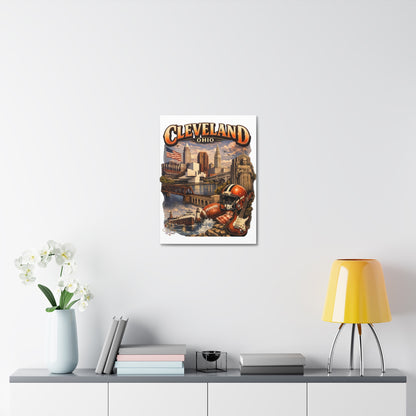 Cleveland Ohio Vintage Collage Stretched Canvas — Rock & Football City Skyline Wall Art