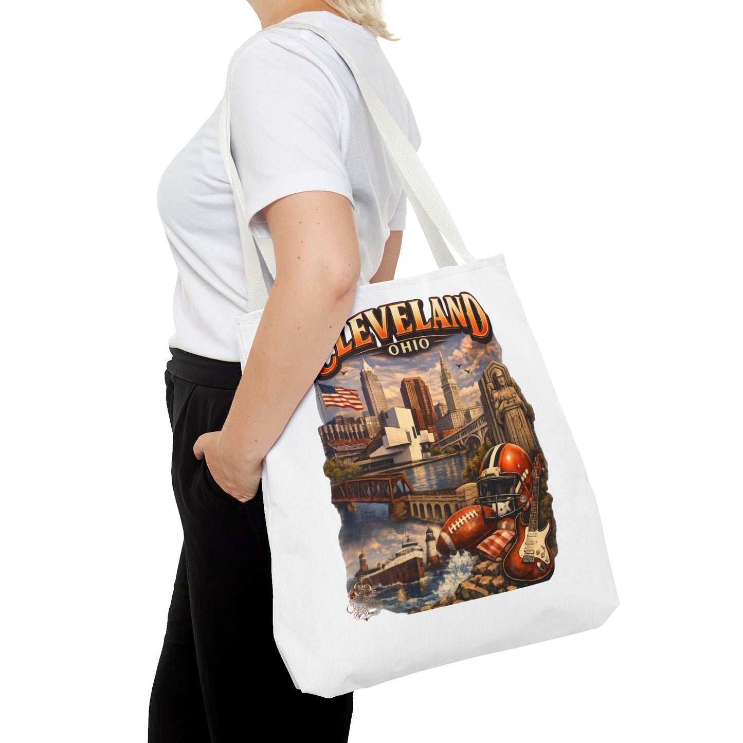 Cleveland Cityscape Tote Bag — Vintage Ohio Skyline & Sports Montage