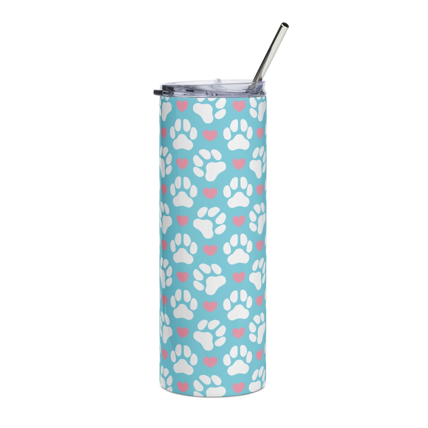 20oz Paw Print Stainless Steel Tumbler — Blue Pet Lover Travel Cup