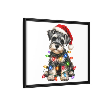 Holiday Schnauzer Canvas Print — Framed Matte Wall Art with Christmas Lights
