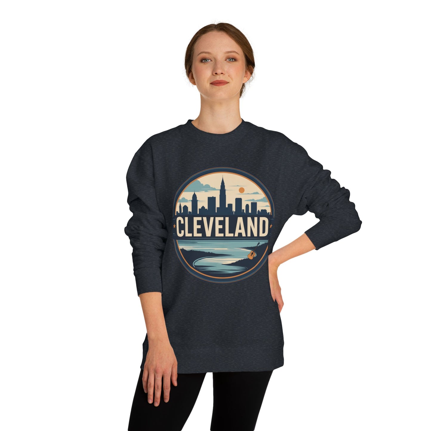 Cleveland Skyline Crewneck Sweatshirt — Retro City Badge Design