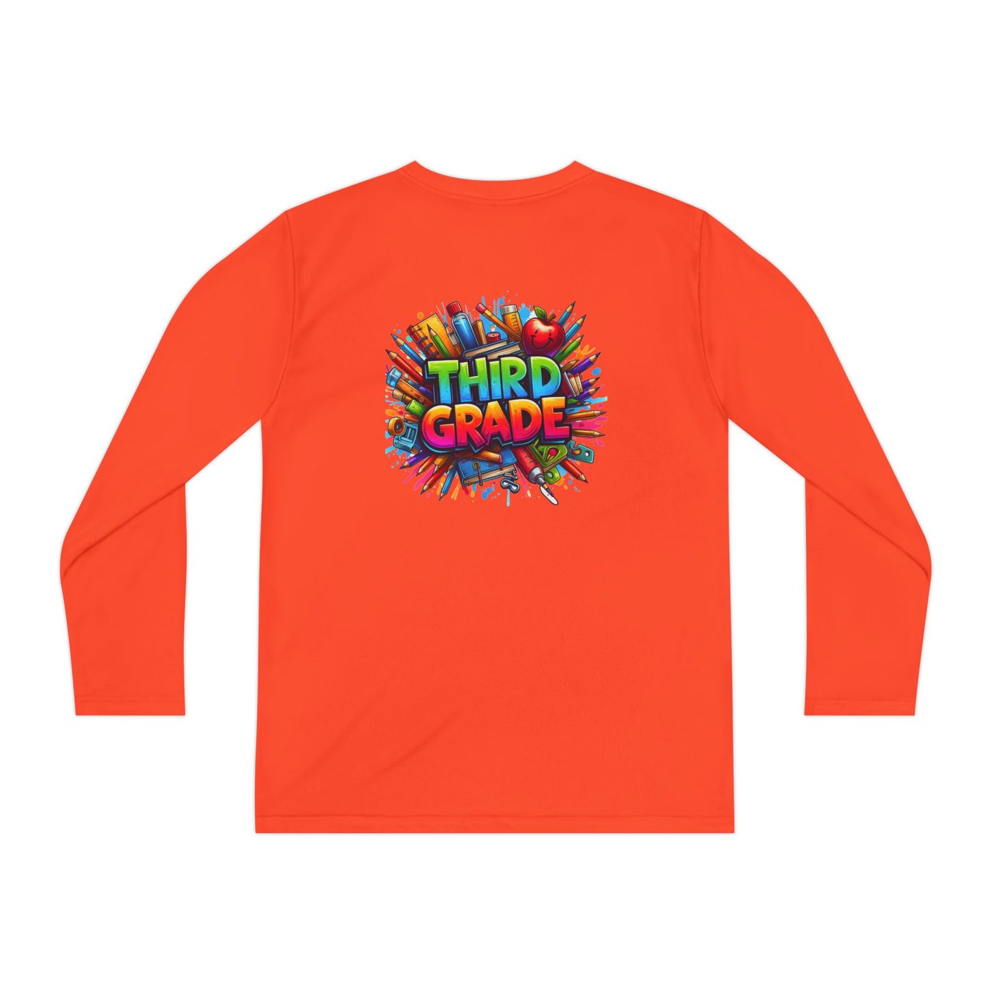Third Grade Youth Long Sleeve Tee — Colorful School Supplies Design